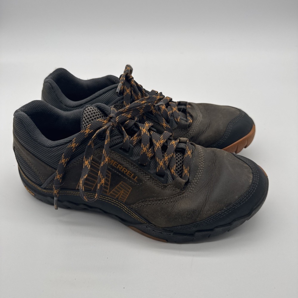 Merrell Annex Trak Low Black Leather Gray Hiking Shoes Vibram Mens Size 9.5